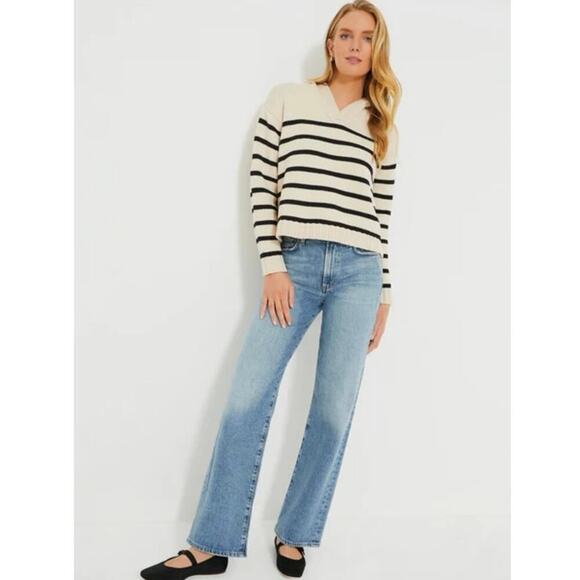 Tuckernuck Sandstone And Black Striped Bretagne Hooded Sweater Women’s Size XL - Picture 2 of 8